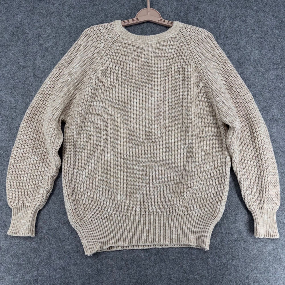 LL Bean Vintage 90s Shaker Knit Cotton Sweater XL Tan Marled Made in USA 4590